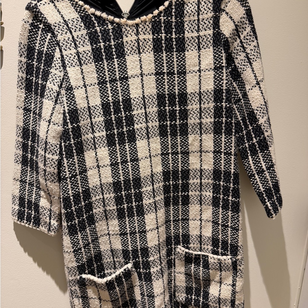 ZARA Black & White Plaid Tweed Shift Dress